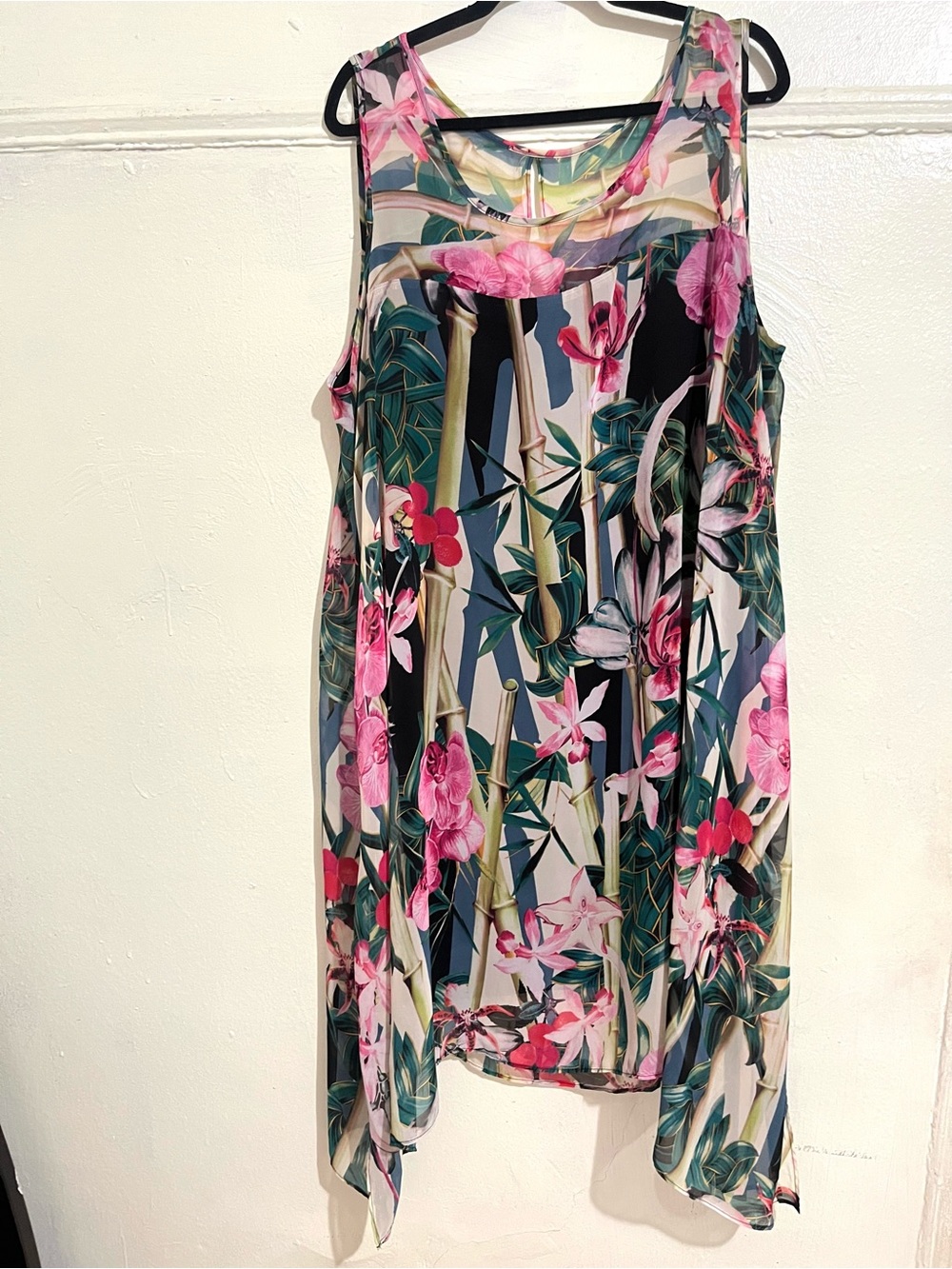Signature by Robbie Bee Pink and Green Asymmetrical Floral Tank Dress